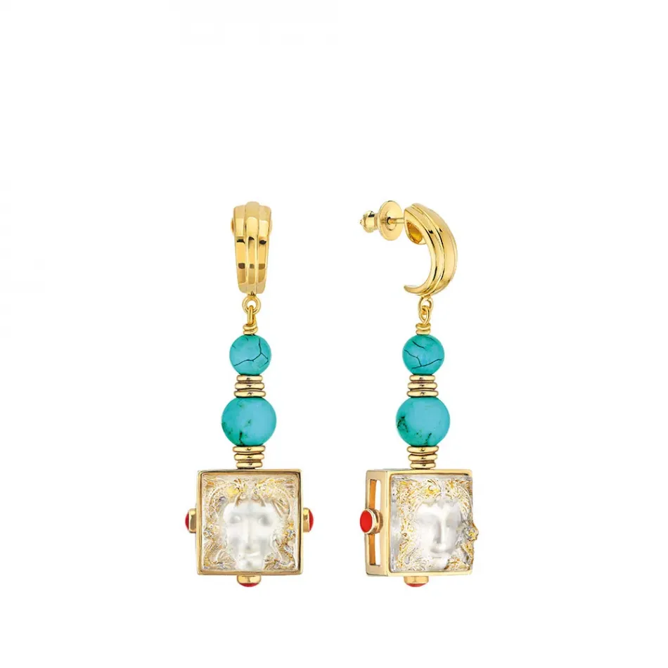 Arethuse Earrings Clear Crystal, Onyx, Vermeil, Pin Clasp System