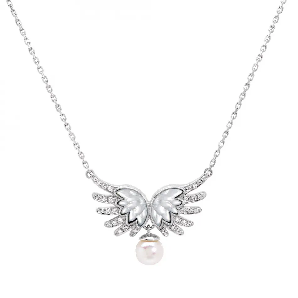 Vesta Necklace, Small, White Gold, Cultured Pearl, Diamonds, Mother-Of-Pearl (Special Order)