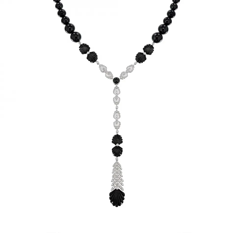 Adrienne Necklace, White Gold, Onyx, Diamonds (Special Order)