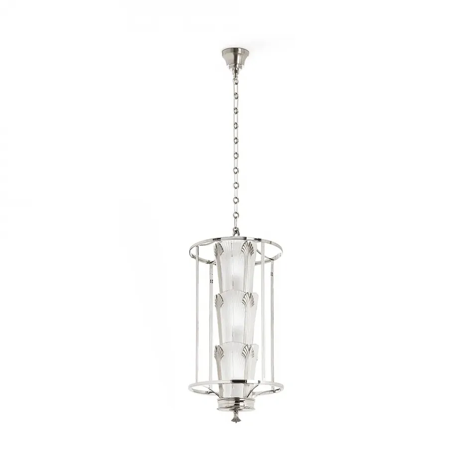 Ginkgo Lantern, Clear Crystal, Shiny And Brushed Nickel Finish