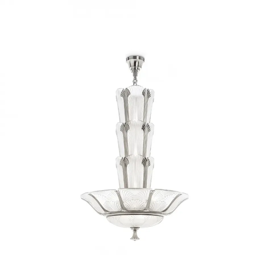 Ginkgo Chandelier, Clear Crystal, Shiny Nickel Finish