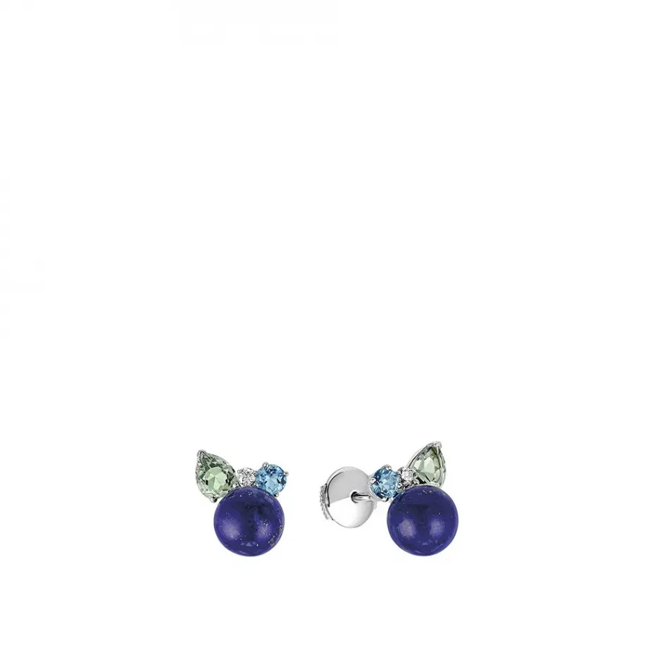 L'Oiseau Tonnerre Earrings, White Gold, Lapis Lazuli, Topazes, Quartz, Diamonds (Special Order)