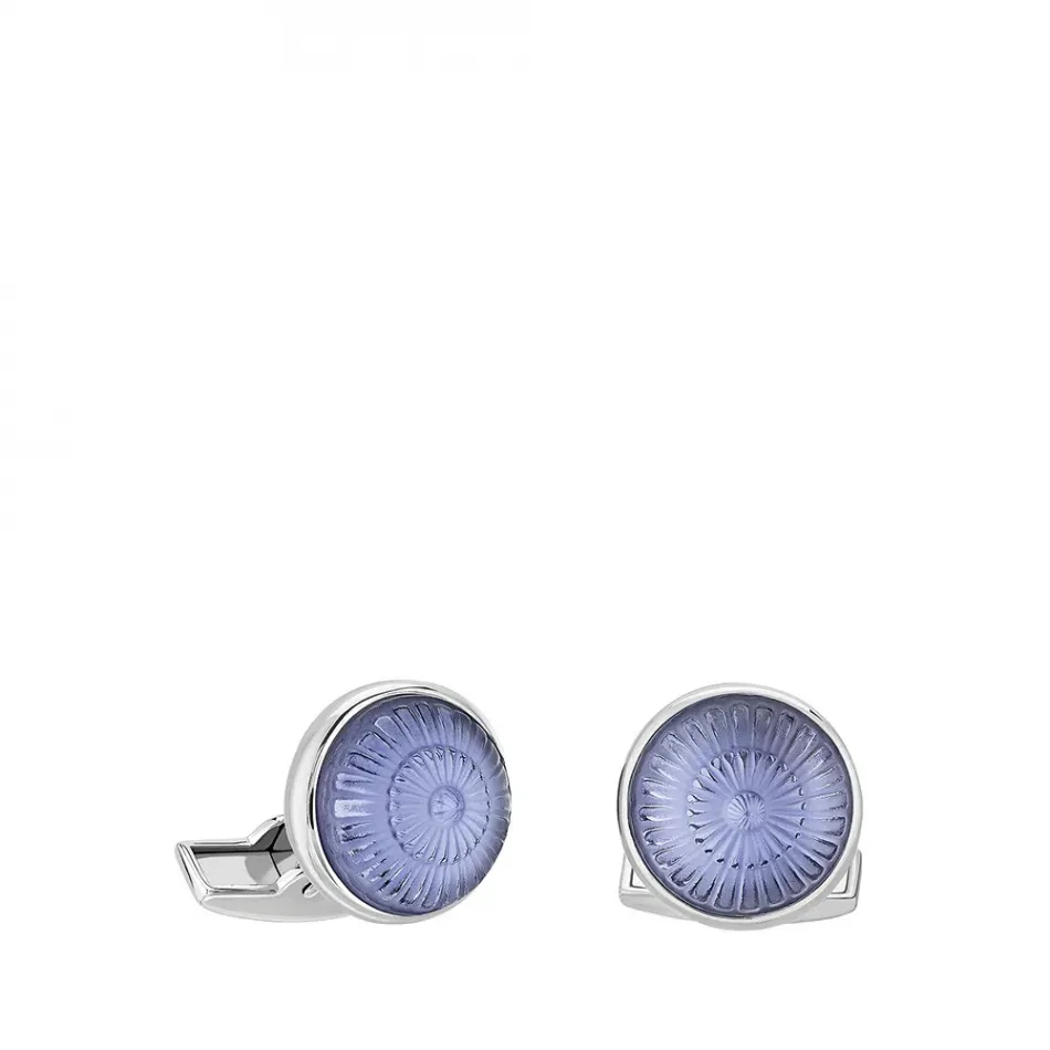 Toupie Cufflinks Sapphire Blue Crystal, Palladium Finishing