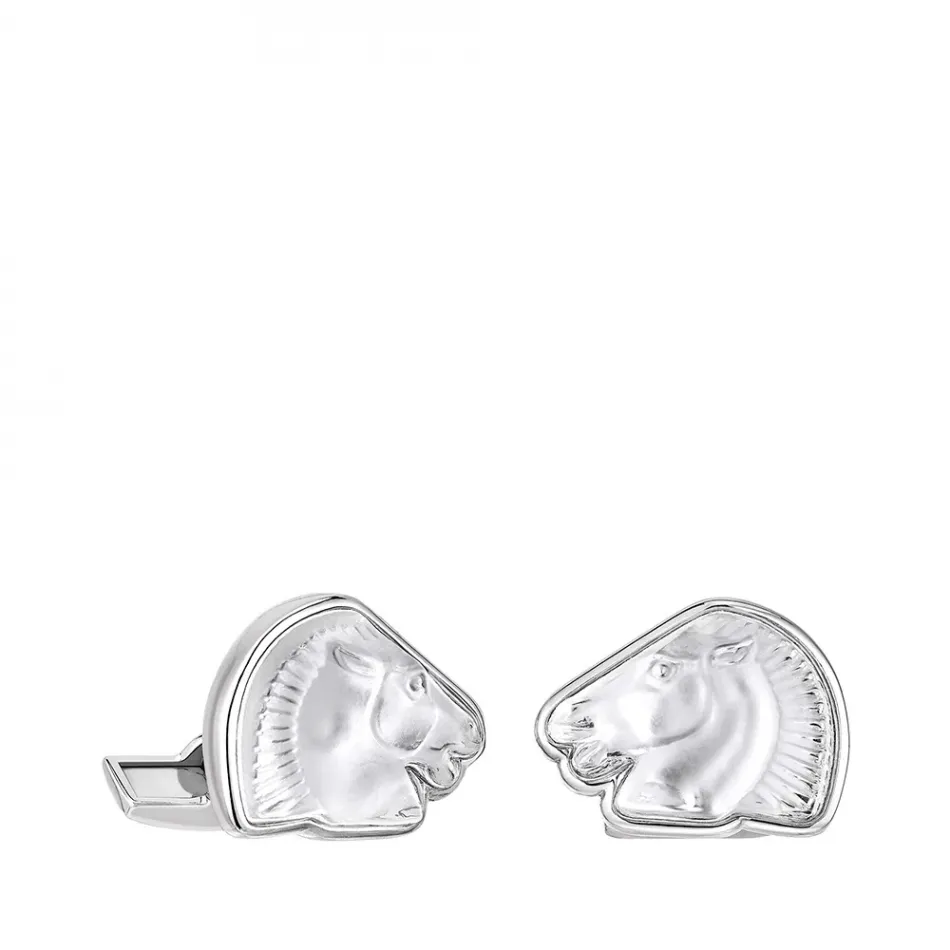 Cheval Mascottes Cufflinks Clear Crystal, Palladium Finishing