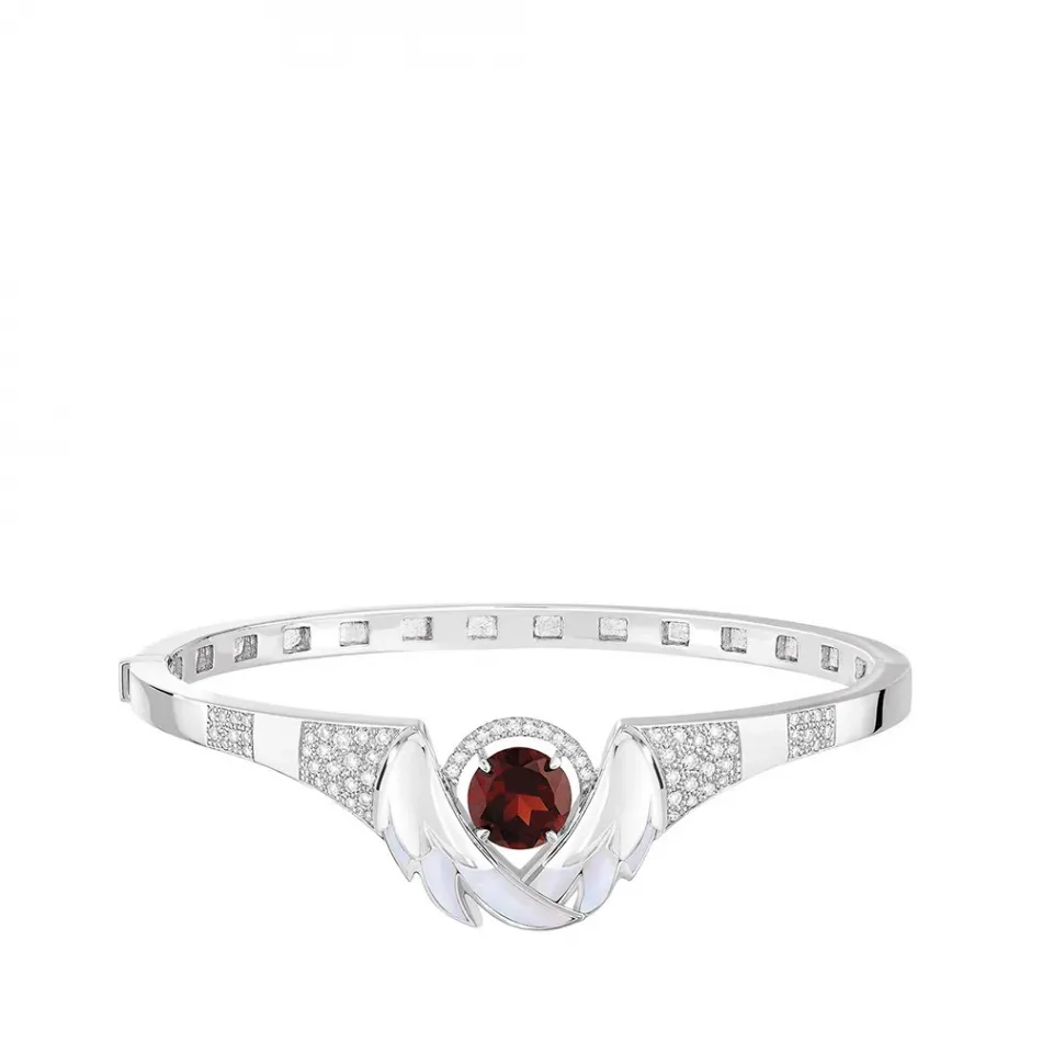 Cygnes Bracelet, White Gold, Garnet, Diamonds, Mother-Of-Pearl (Special Order)