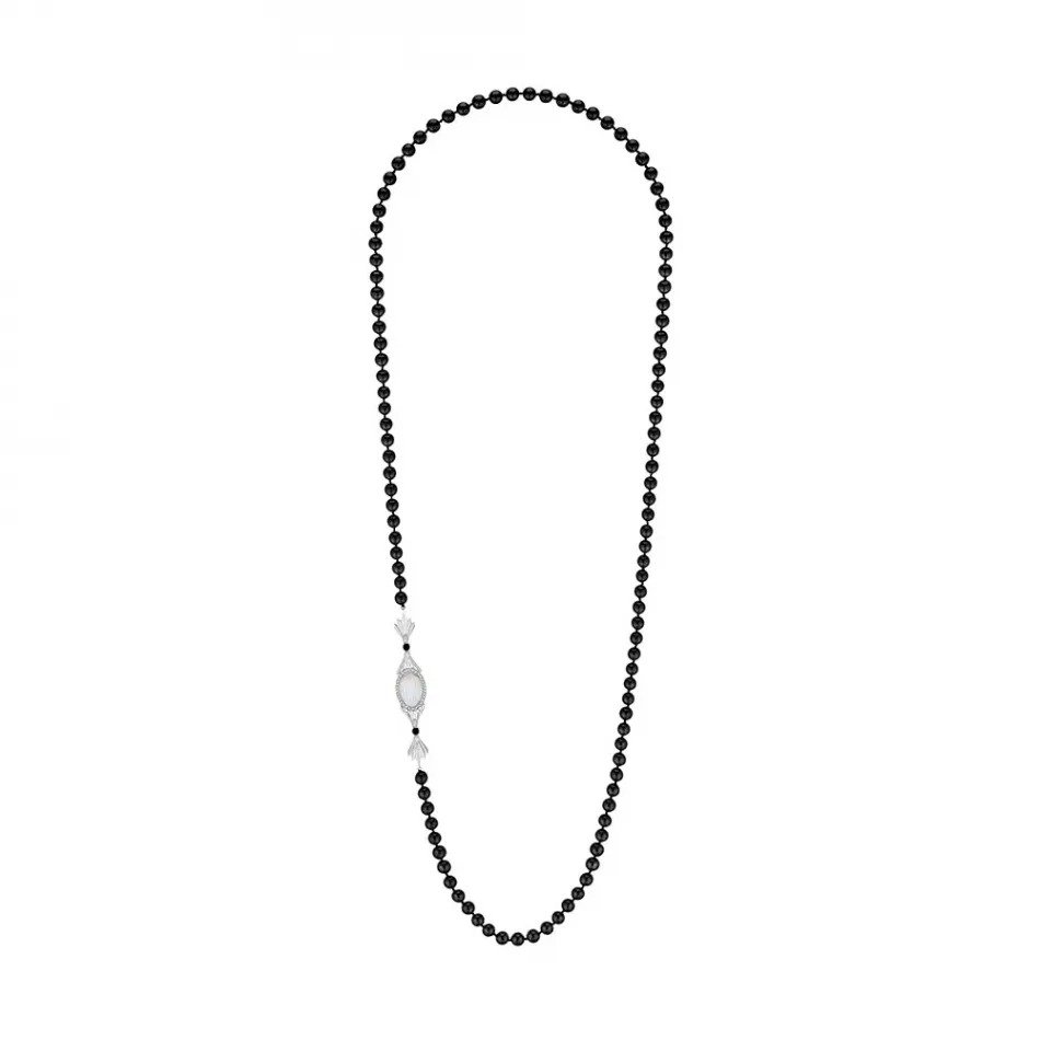 La Flûte Enchantée Reversible Long Necklace, White Gold, Crystal, Diamonds, Akoya Pearls, Agate Onyx (Special Order)