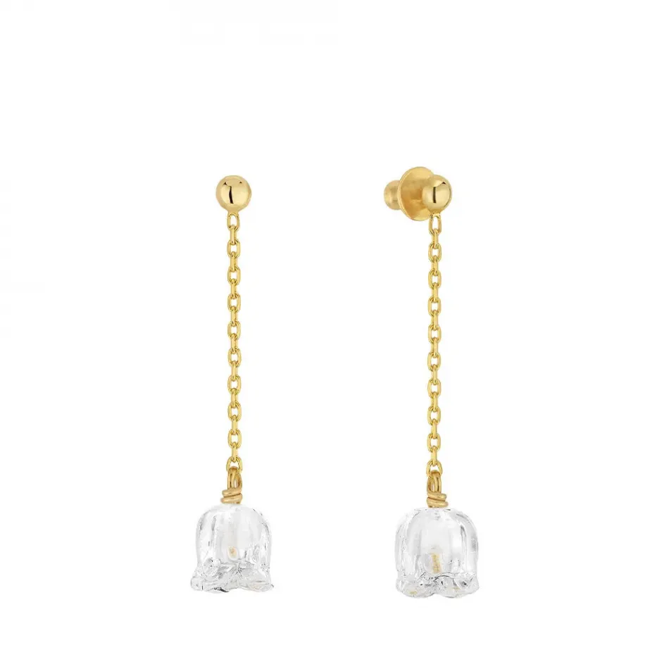 Muguet Long Earrings Clear Crystal, Vermeil