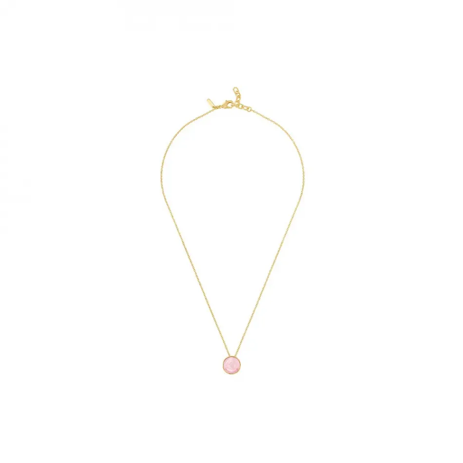 Pivoine Necklace Pink Pearly On Clear Crystal, 18 Carats Yellow Gold Plated