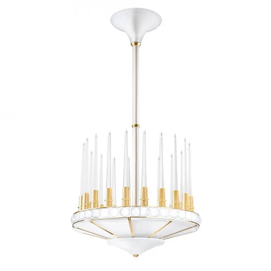 Perles Chandelier, Clear Crystal, Satin Gilded Finish, 1 Tier - Diam 690 Mm
