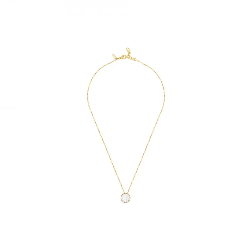 Pivoine Necklace White Pearly On Clear Crystal, 18 Carats Yellow Gold Plated