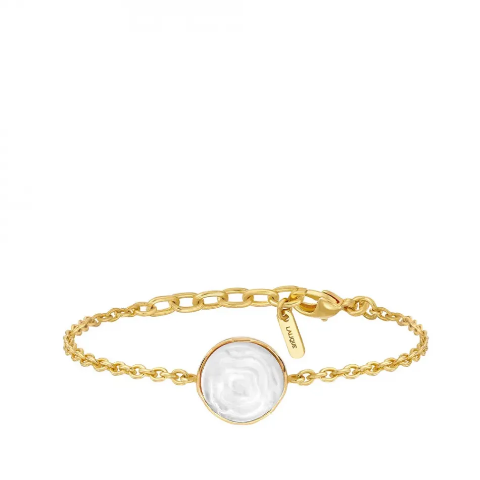 Pivoine Bracelet White Pearly On Clear Crystal, 18 Carats Yellow Gold Plated