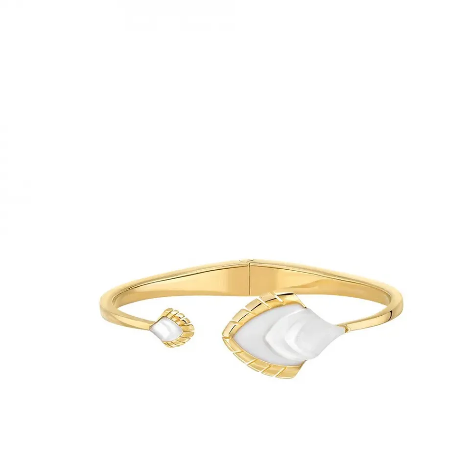 Paon Bracelet White Pearly Clear Crystal And White Lacquer, 18K Yellow Gold-Plated