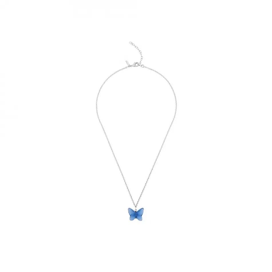 Papillon Necklace, Blue Crystal, Silver