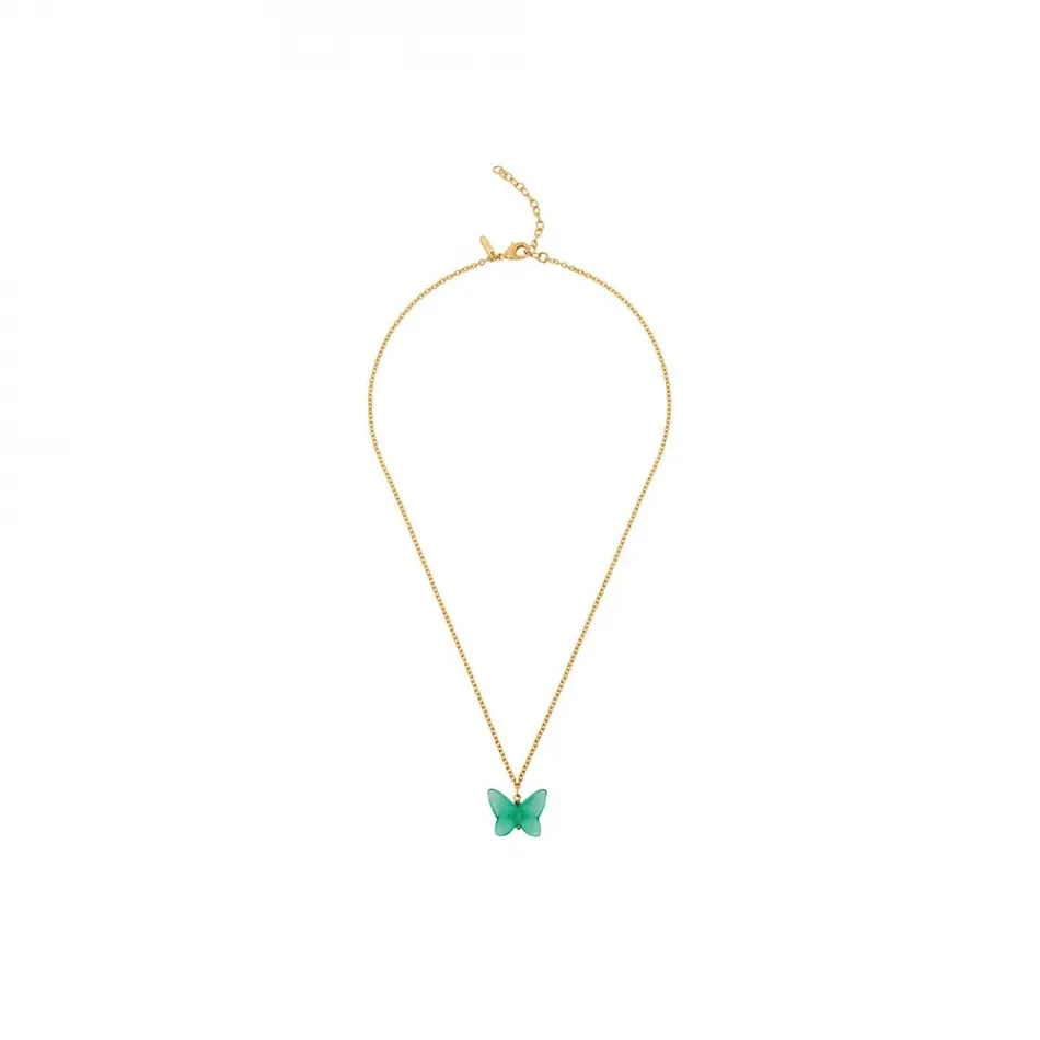 Papillon Necklace, Green Crystal, 18K Yellow Gold-Plated