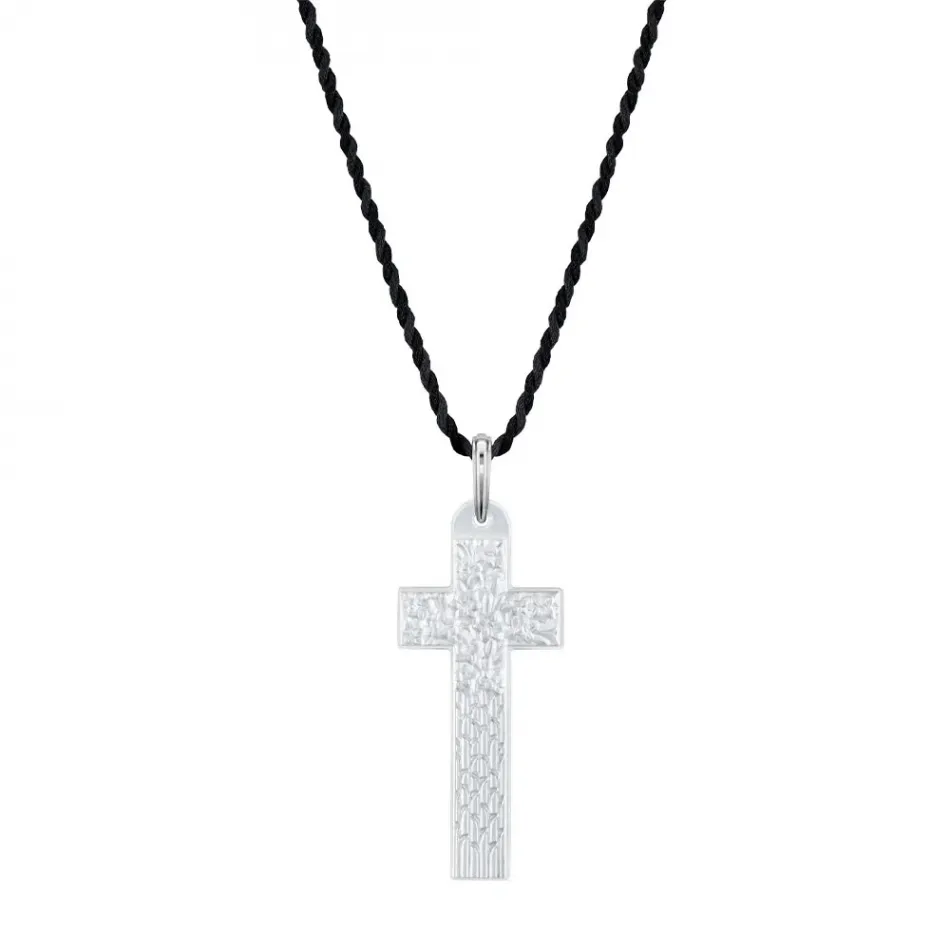 Saint Matthew Cross Pendant, Clear Crystal, Silver