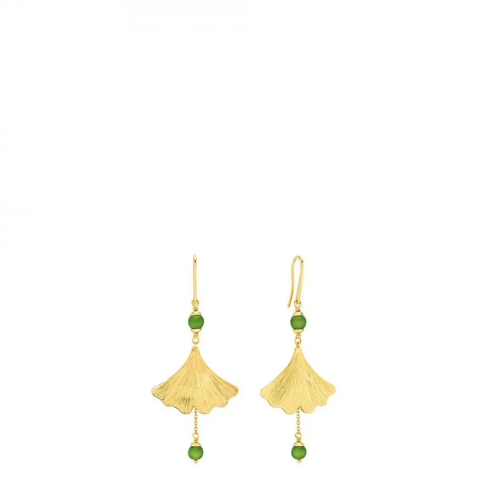 Ginkgo Earrings Antinea Green Crystal 18K Yellow Gold-Plated