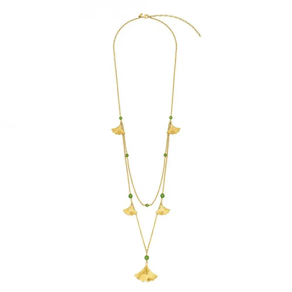 Ginkgo Large Necklace Antinea Green Crystal 18K Yellow Gold-Plated