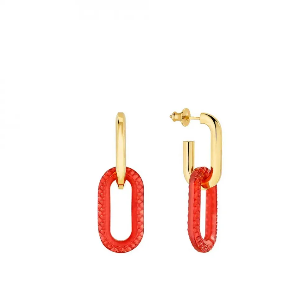 Empreinte Animale Earrings, Red Crystal, 18K Yellow Gold Plated Brass, L