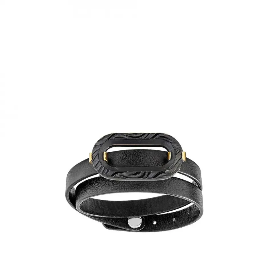 Empreinte Animale Leather Bracelet, Black Crystal, 18K Yellow Gold Plated Brass