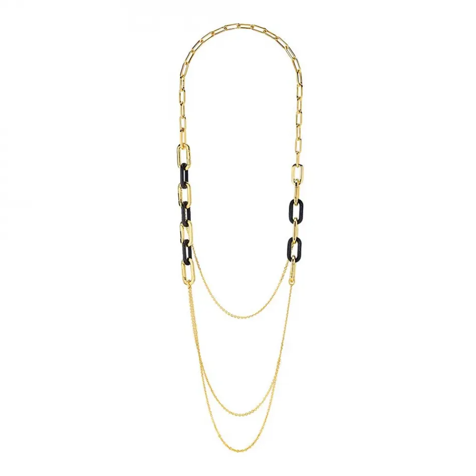 Empreinte Animale Long Necklace, Black Crystal, 18K Yellow Gold Plated Brass