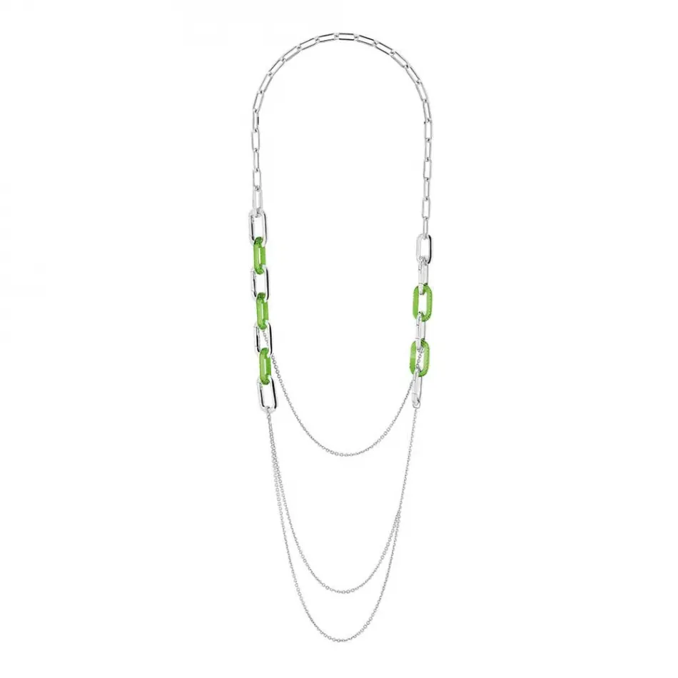 Empreinte Animale Long Necklace, Green Crystal, Silver