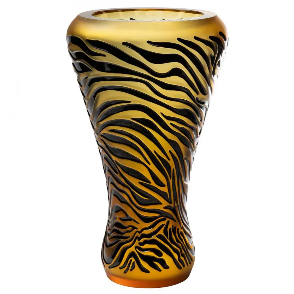 Tigre Vase, Clear, Black Enameled Crystal