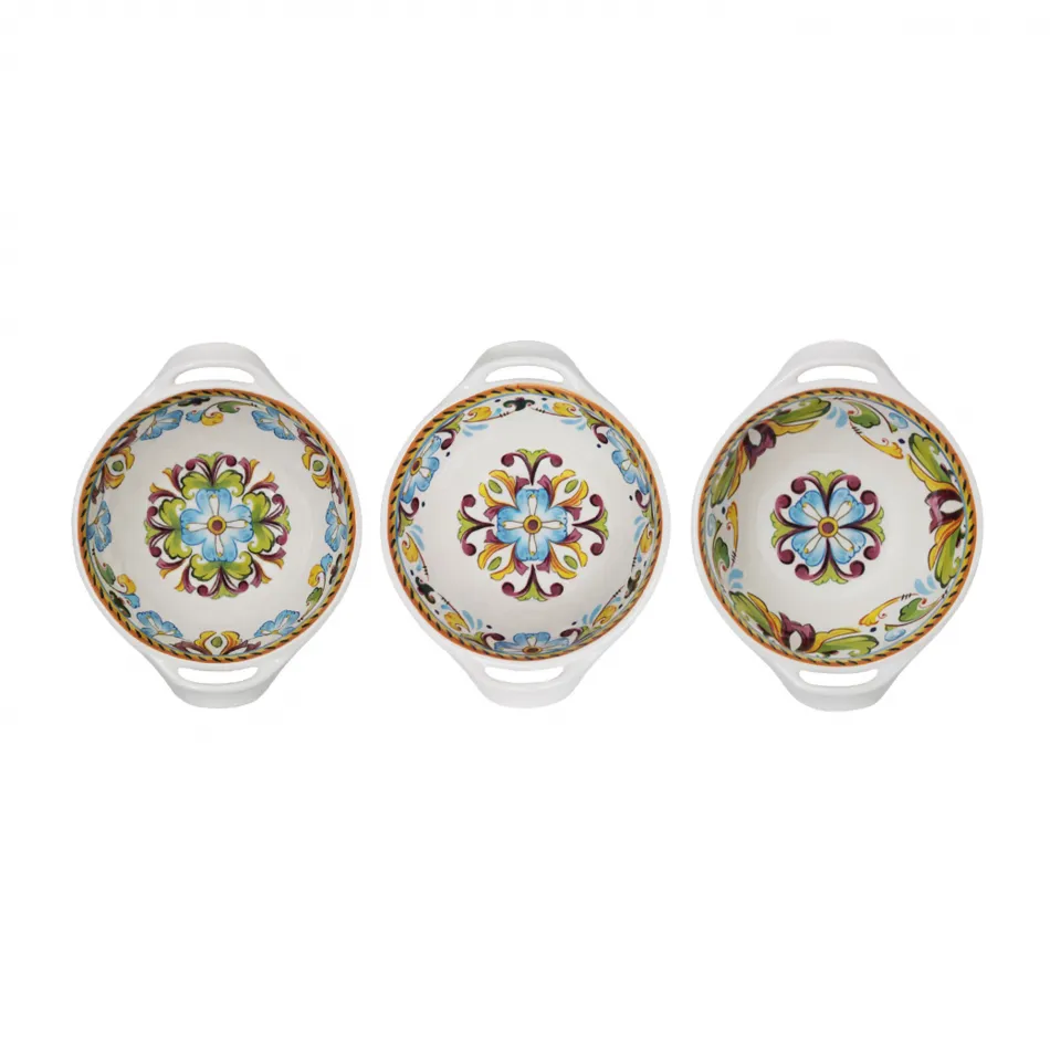 Toscana Melamine Set Of 3 Mini Handled Bowls 4.75" Assorted