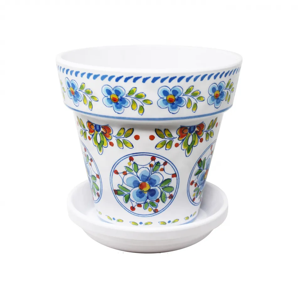 Madrid White Large Flower Pot 7.25" X 6.5" Tall With Drainage Hole And Saucer