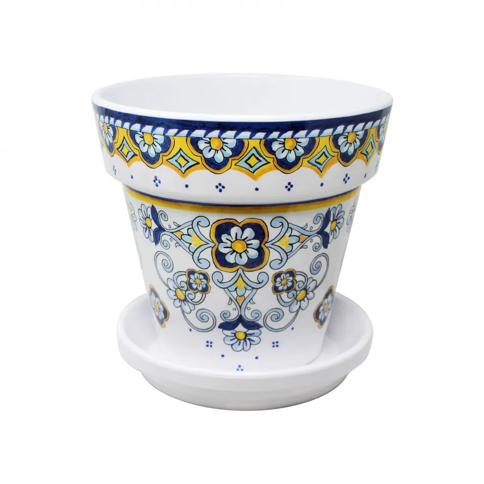 Sorrento Large Flower Pot 7.25" X 6.5" Tall With Drainage Hole And Saucer
