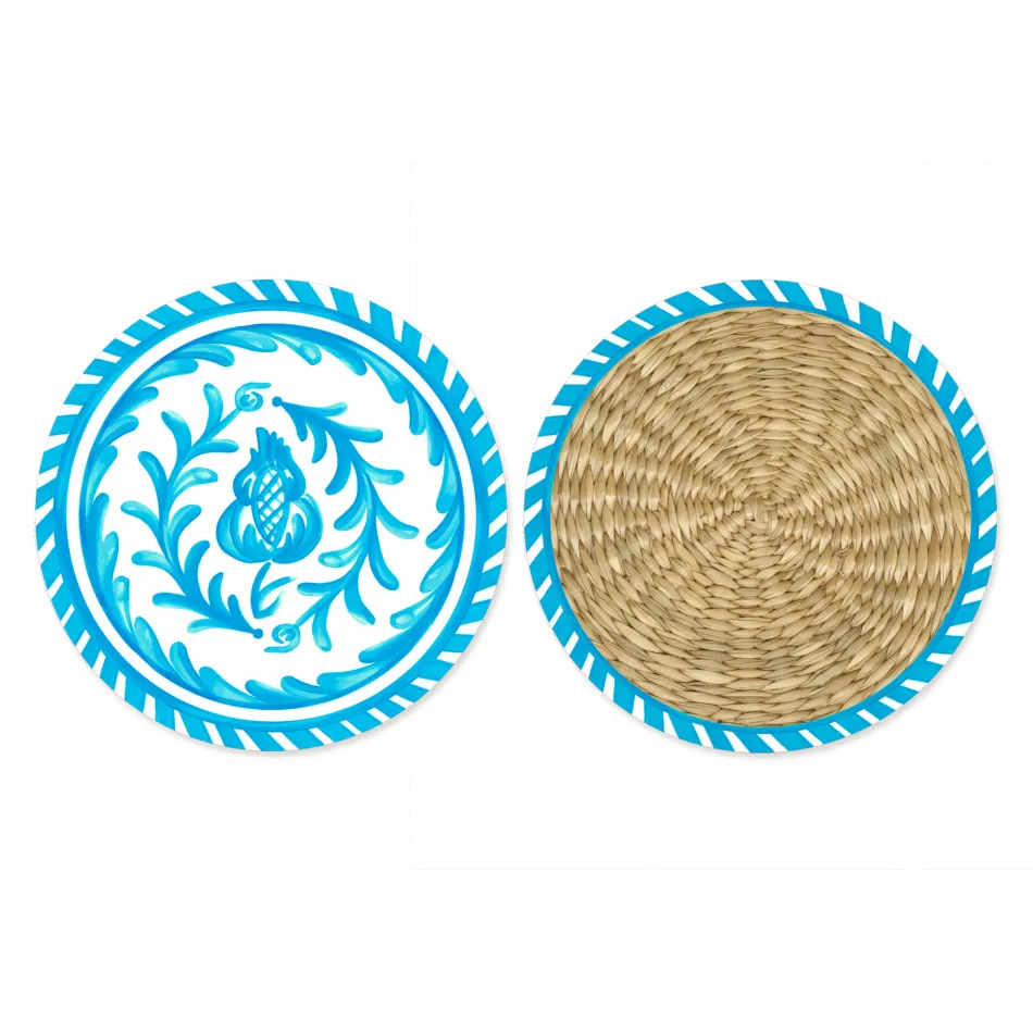 Sicily Teal Printed Cardboard Coaster 4" Round - Different Design On Both Sides