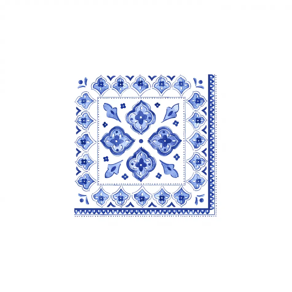 Morocan Blue Patterned Paper Cocktail Napkin 5" X 5" (Pack Of 20)
