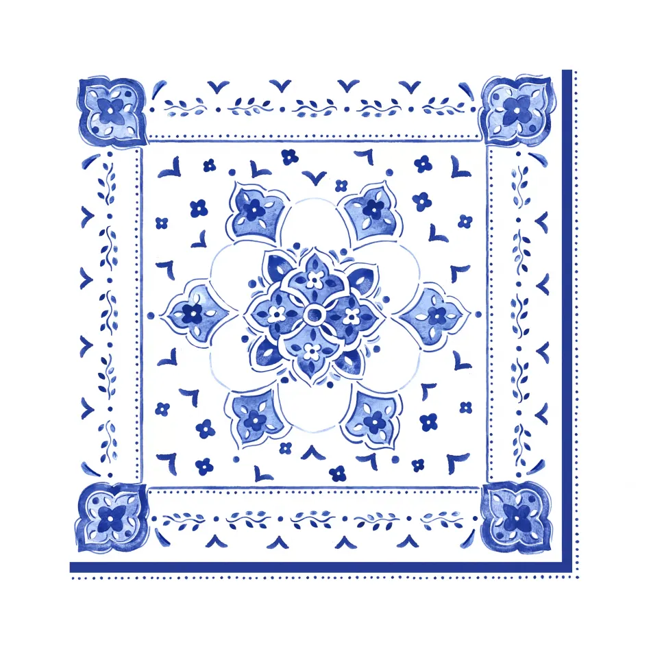 Morocan Blue Patterned Paper Dinner Napkins 15.75" X 15.75" (Pack Of 20)