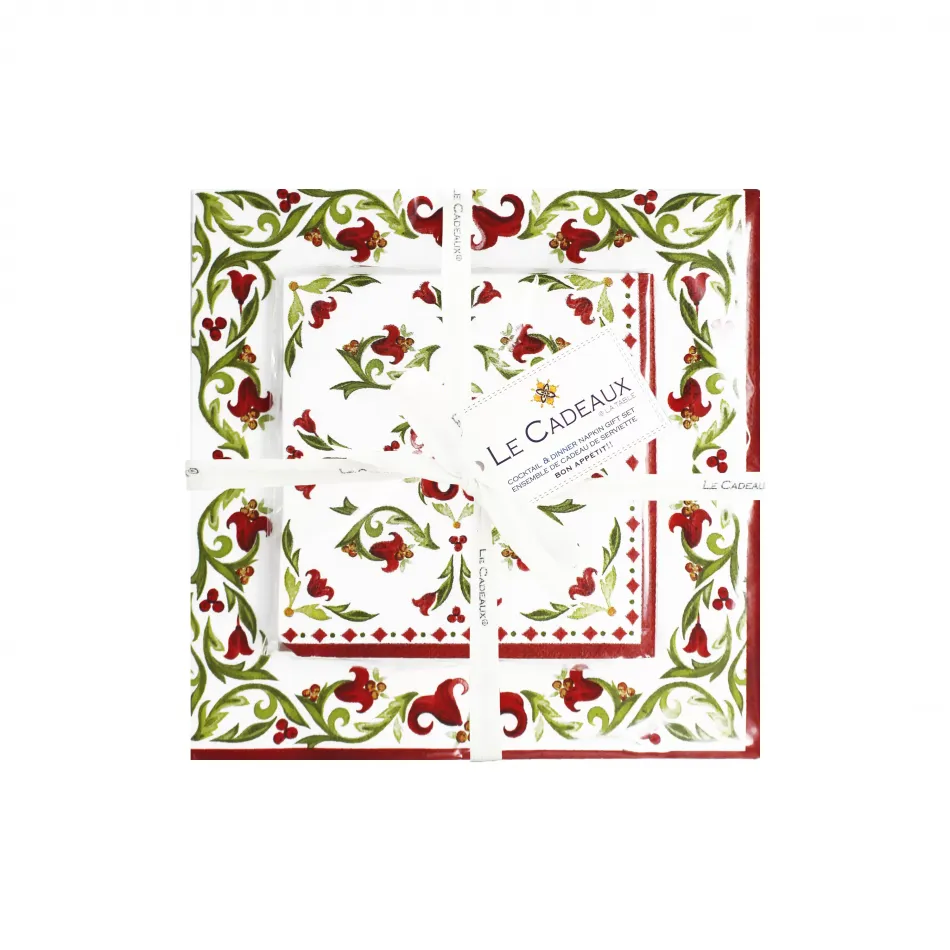 Vischio Gift Set Patterned Dinner And Cocktail Paper Napkins With Ribbon And Tag (20 In Each Size Pack)
