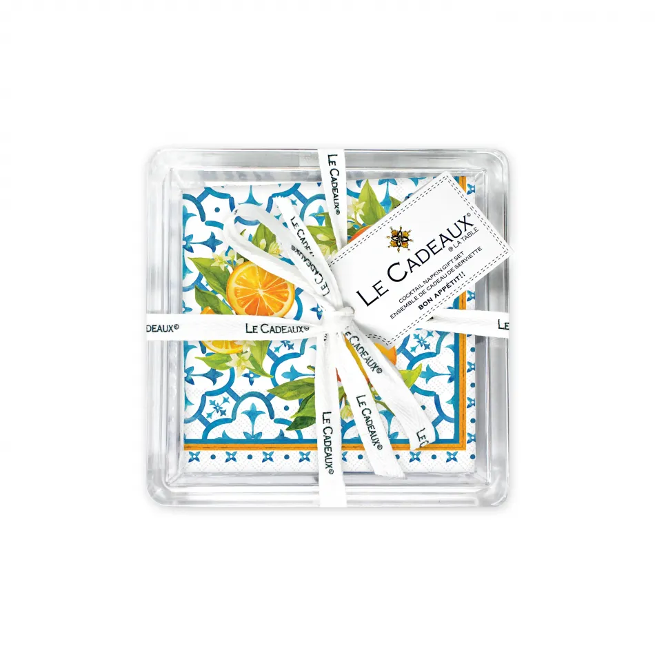 Valencia Gift Set Patterned Paper Cocktail Napkins (Pack Of 20) In Acrylic Holder