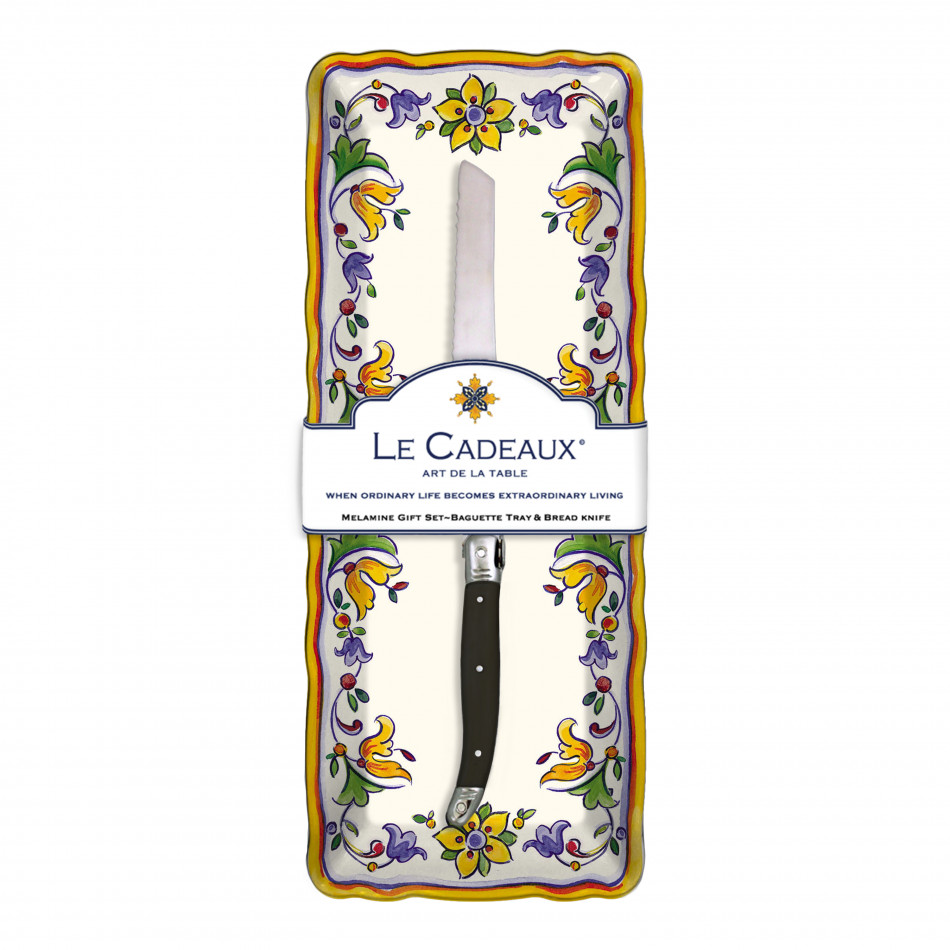 Capri Baguette Tray With Bread Knife Gift Set
