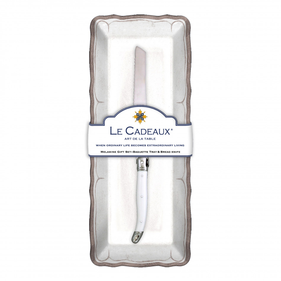 Rustica Antique White Baguette Tray With Bread Knife Gift Set