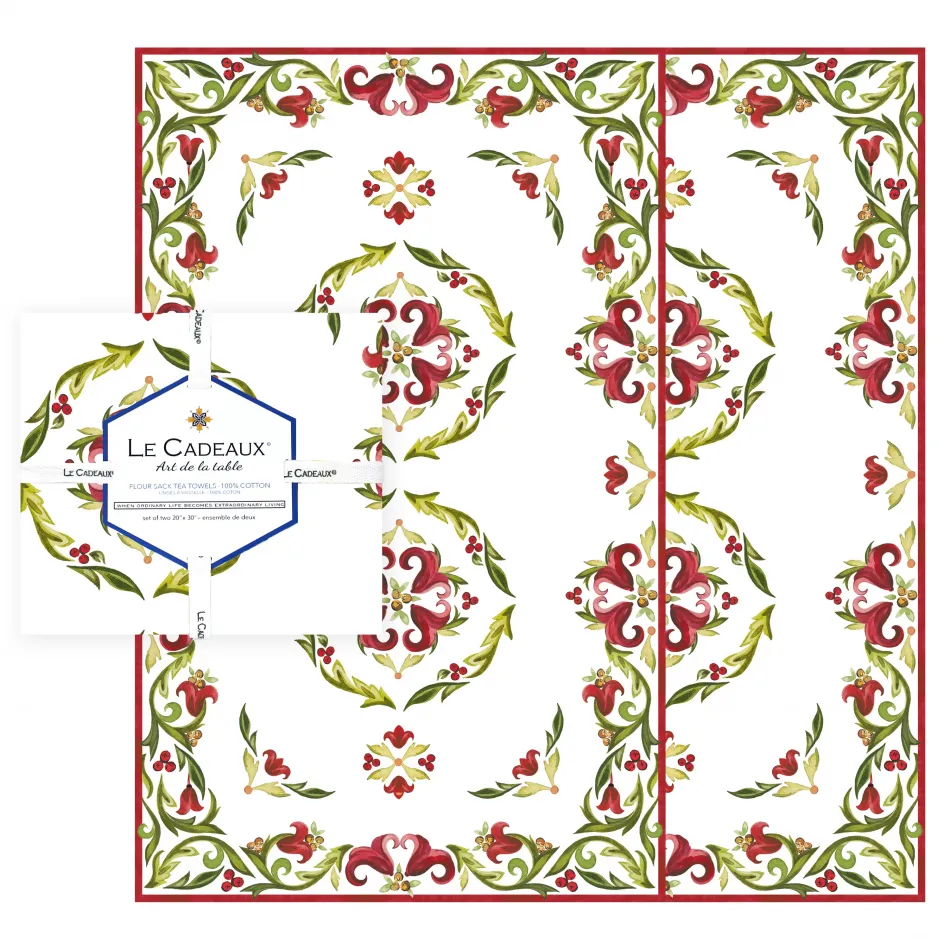 Vischio Set Of 2 Tea Towels 100% Cotton Flour Sack With Ribbon And Tag
