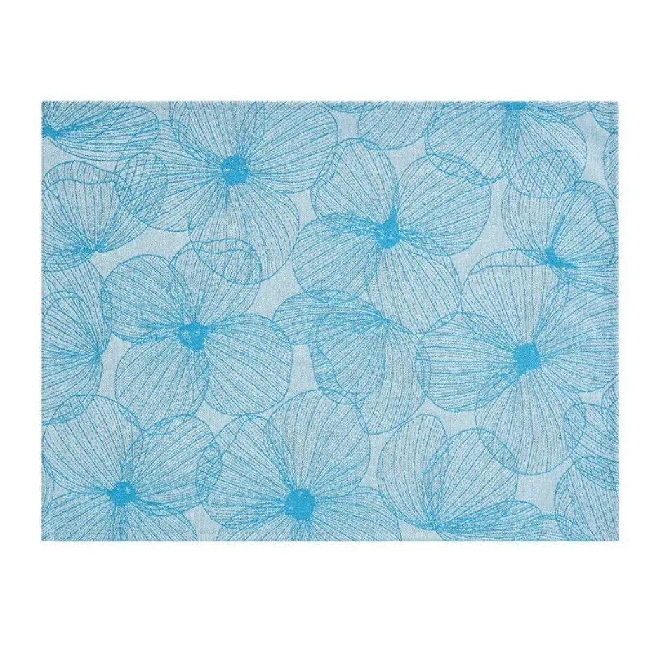 A La Carte Fleurs Papillons Blue Coated Placemat 19" x 14"