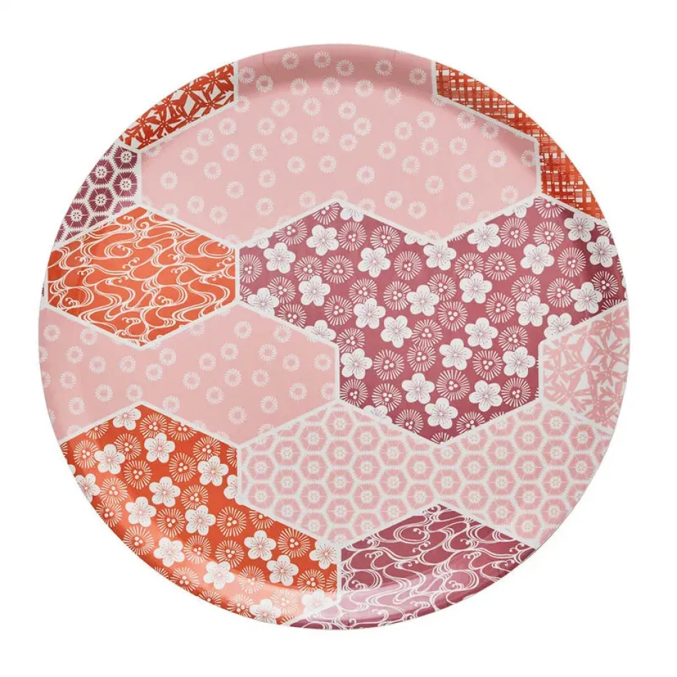 Wagara Pink Tray 15" Round Wood