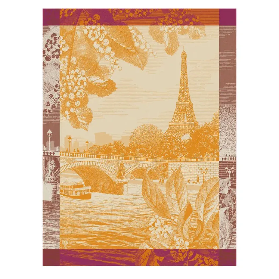 Paris Sur Seine Orange Tea Towel 24" x 31"