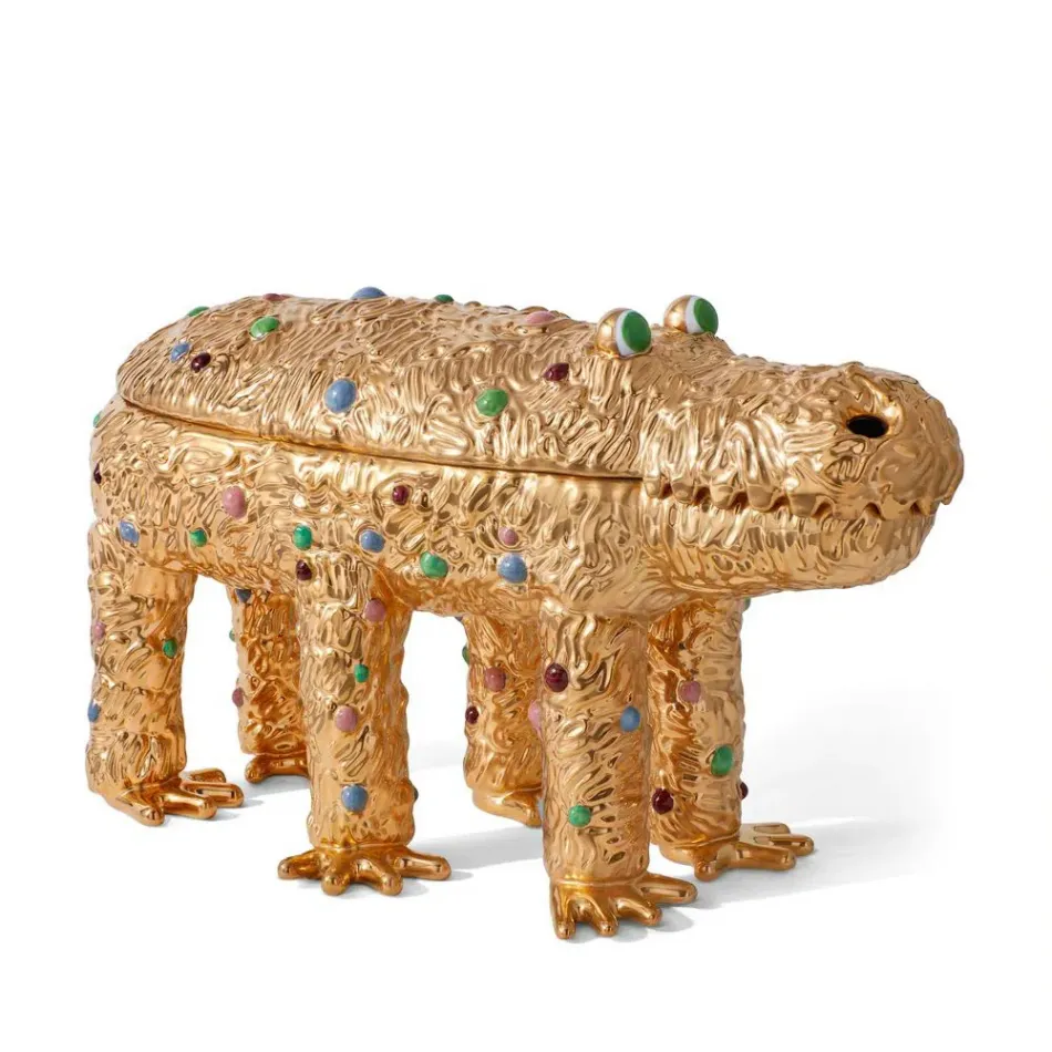 L'Objet + Haas Pedro the Croc Box Gold + Multi-colored Limited Edition of 100 16 x 6.25 x 9.25" - 41 x 16 x 23cm (Special Order)