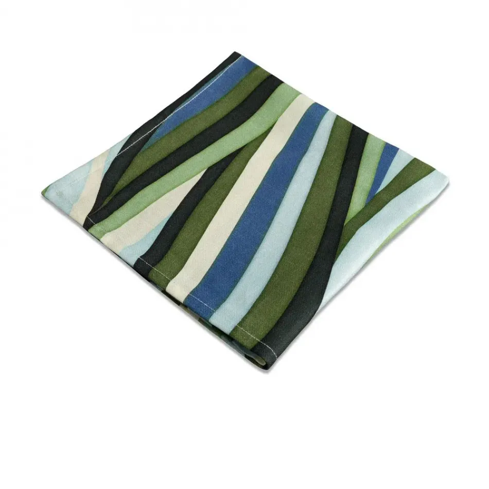 Linen Sateen Landscape Blue Green 4 Napkins 20 x 20"