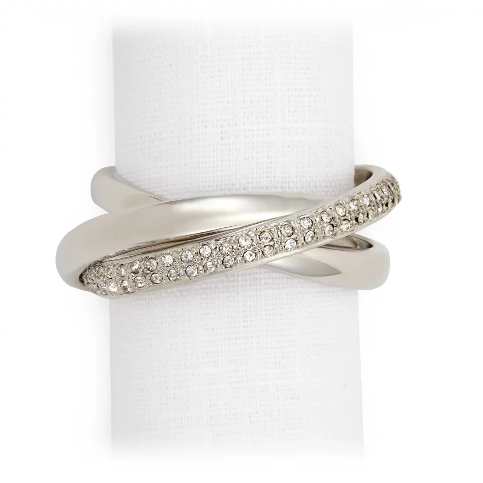 Three-Ring Platinum + White Crystals Napkin Jewels