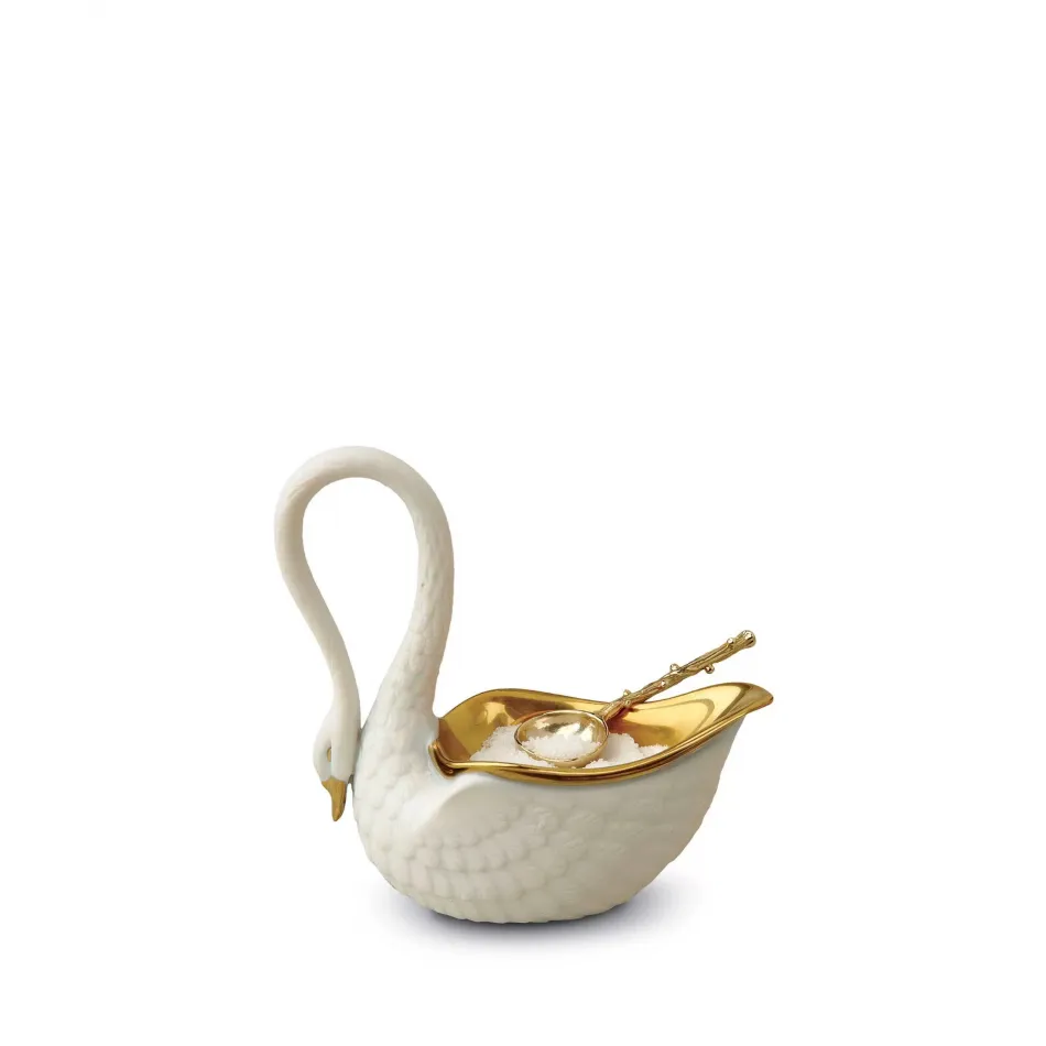 Swan White Salt Cellar + Spoon 3.5 x 3.5" - 9 x 9cm