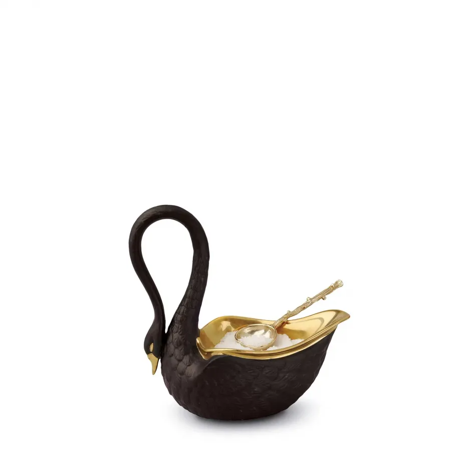 Swan Black Salt Cellar + Spoon 3.5 x 3.5" - 9 x 9cm