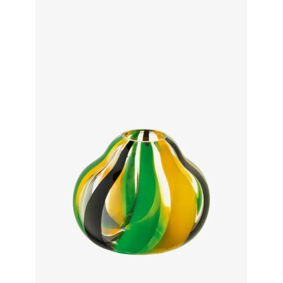 Folk Vase Height 4.5 in Black/Green/Yellow