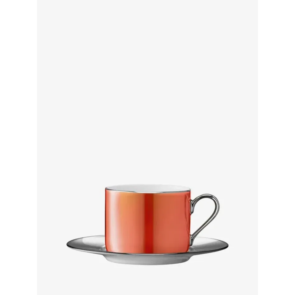 Palazzo Teacup & Saucer 8 oz Ember Orange/Platinum