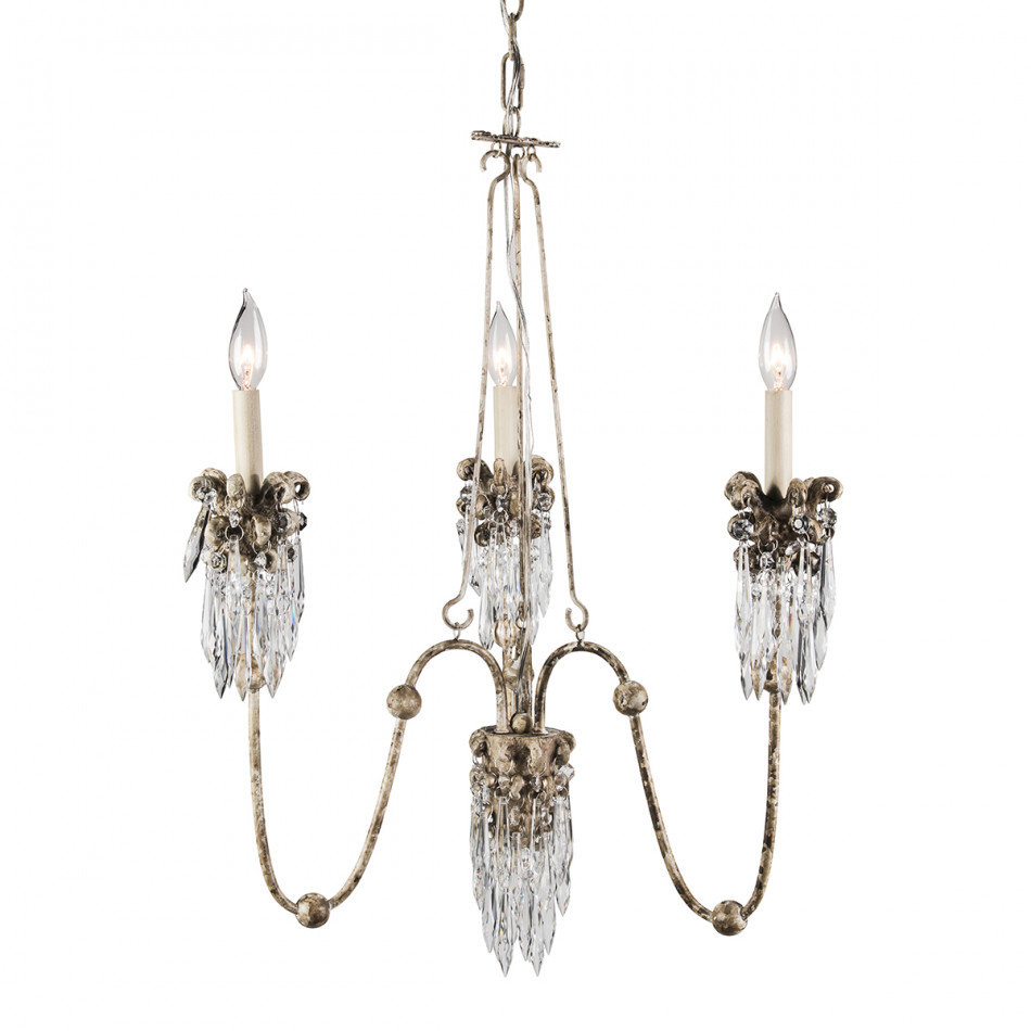 Flambeau's Venetian 3-Light Mini Chandelier Distressed White Bronze and Crystal