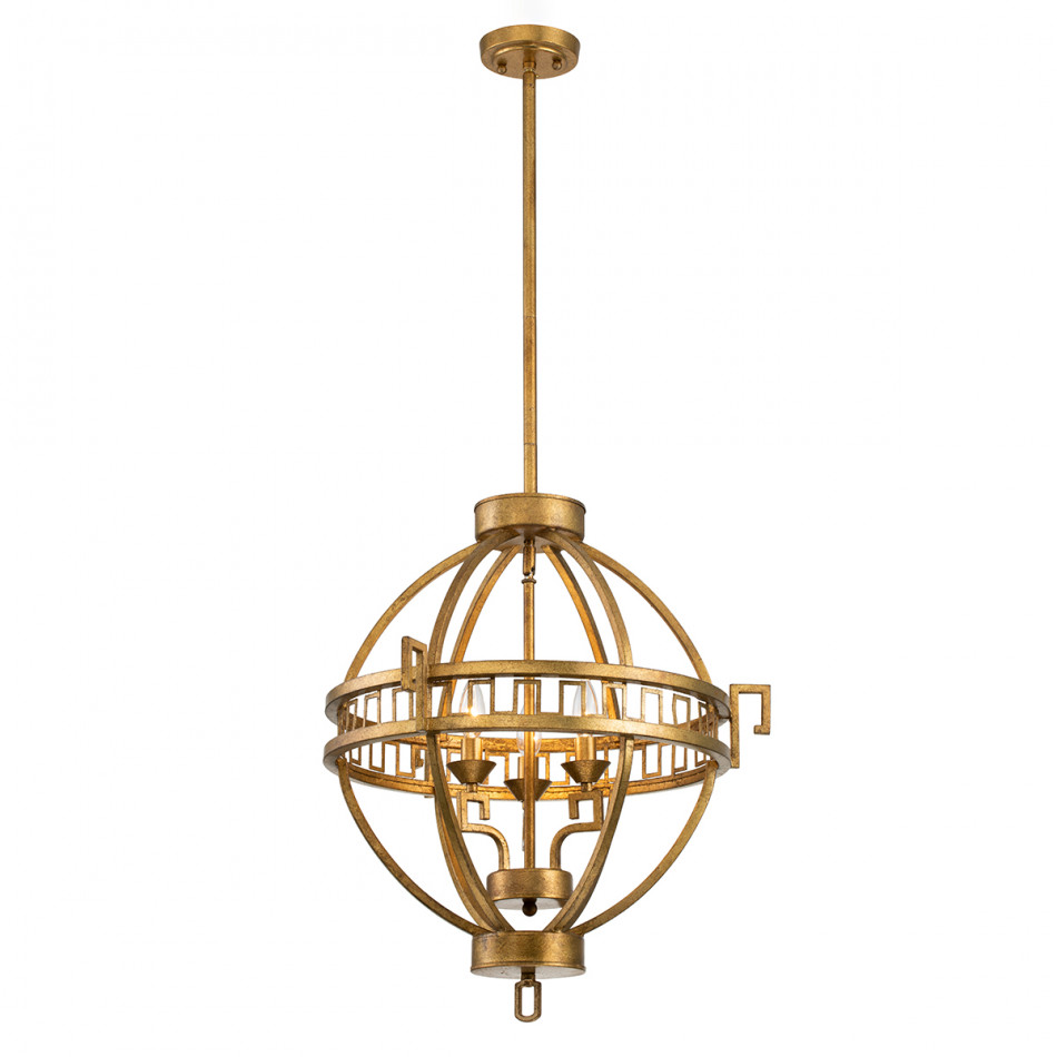 3-Light Lemuria Globe Over the Island, Distressed Gold