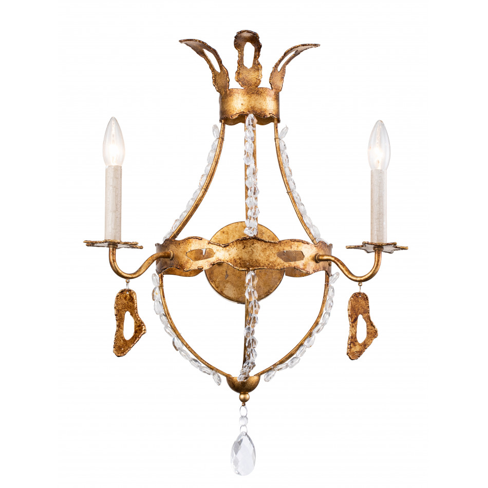 Monteleone 2-Light Sconce Gold Leaf with Crystal Beading